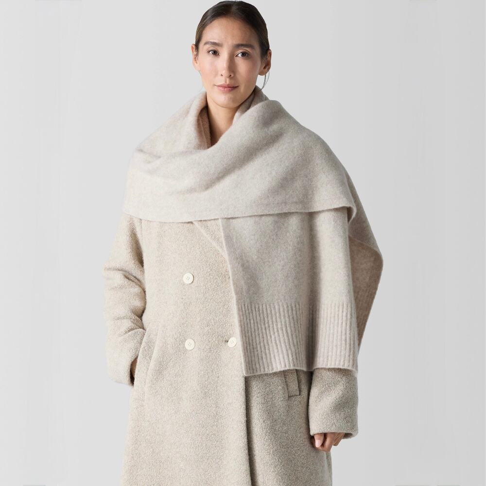 NWT Eileen Fisher Cashmere Silk Bliss Wrap Scarf Maple Oat Beige One Size